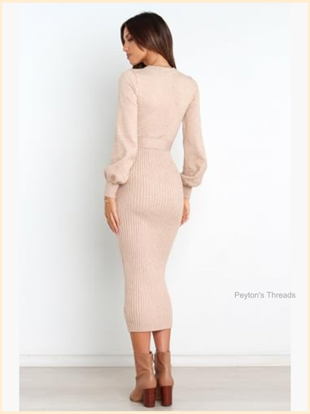 Bodycon Midi Dress with High Neck and Long Sleeves - Picture 2 of 4